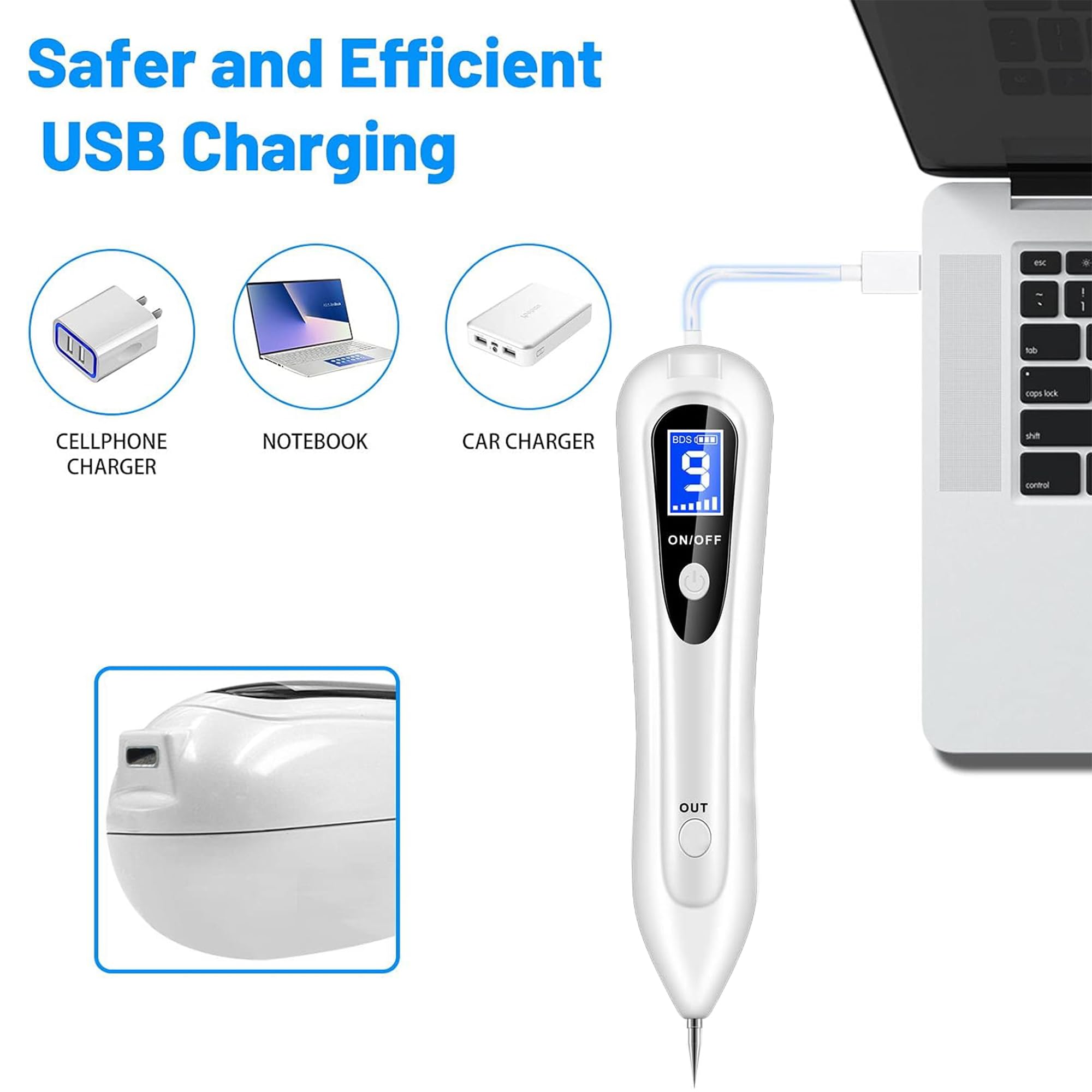 Dissolvant Traitement Verrues Plasma Électrique Removal Pen 9 Niveaux pour Taches de Rousseur, Taches Foncées, Tatouages, Verrues, Pigments de Cicatrice sur Les Bras, Le Front et Le Visage