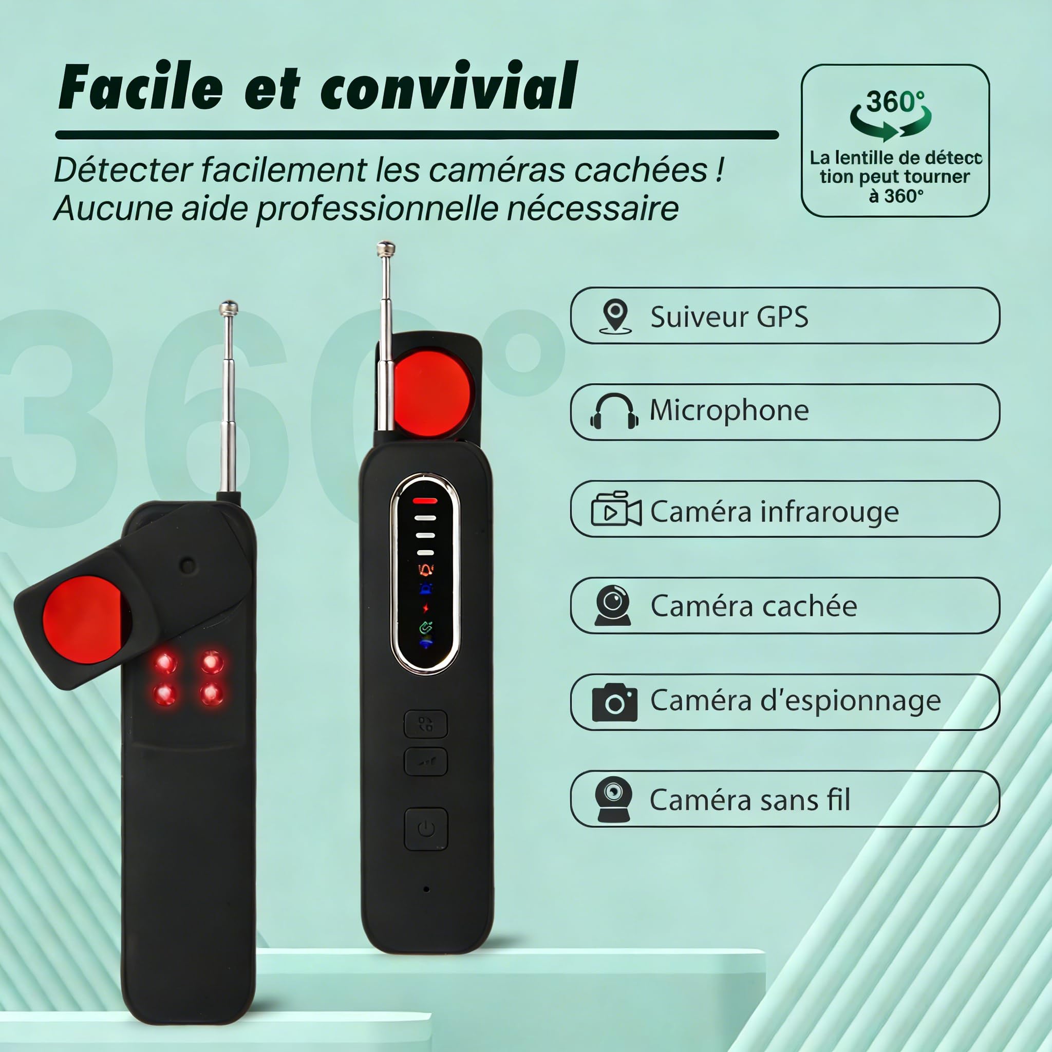 Détecteur de Caméra Cachée 6 en 1 Detecteur Micro Espion Anti-Espion Bug Détecteur GPS Tracker pour Bureau, Hôtel, Maison, Alarme de Sécurité