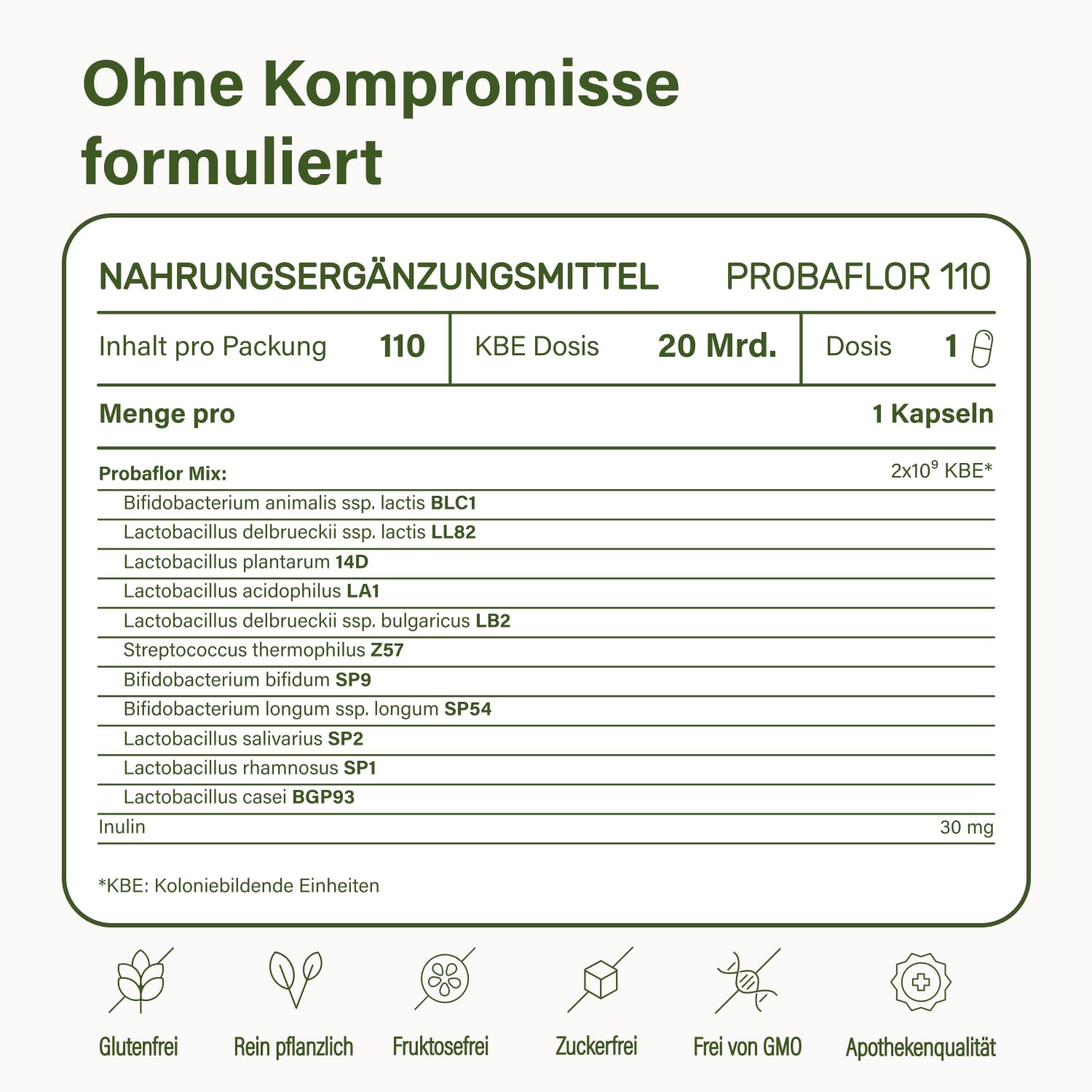 Nupure® Probaflor mit 345 Mrd KBE/g*, 110 Kapseln mit 11 Spezielle Bakterienstämme, Mit Inulin und Lactobacillus salivarius SP2, Besser geschützt dank Spezialdose, Vegan