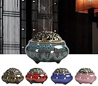 Vista 5 de Quemador de incienso de cerámica con soporte de incienso de calabash, 3 en 1, palo o bobina de cono, quemador de incienso con tapa de latón