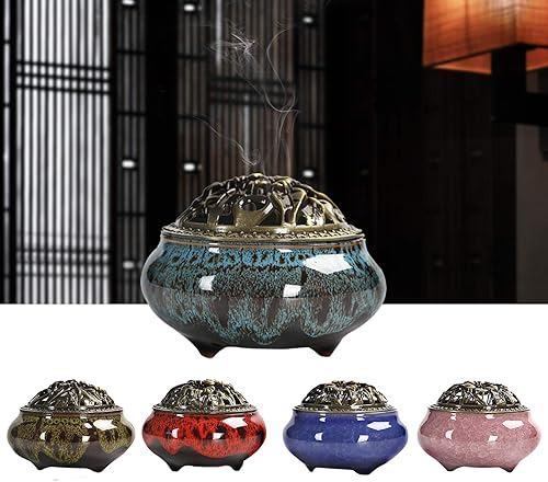 Miniatura 5 de Quemador de incienso de cerámica con soporte de palo de incienso Calabash, quemador de incienso de cerámica 3 en 1, para uso con varilla o bobina de