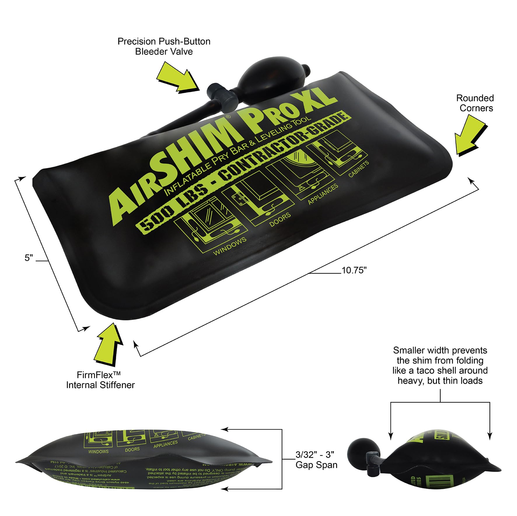 Calculated Industries 1194 AirShim Pro XL Barra de Palanca Inflable y Herramienta de Nivelación, Certificado para Soportar 225 Kgs