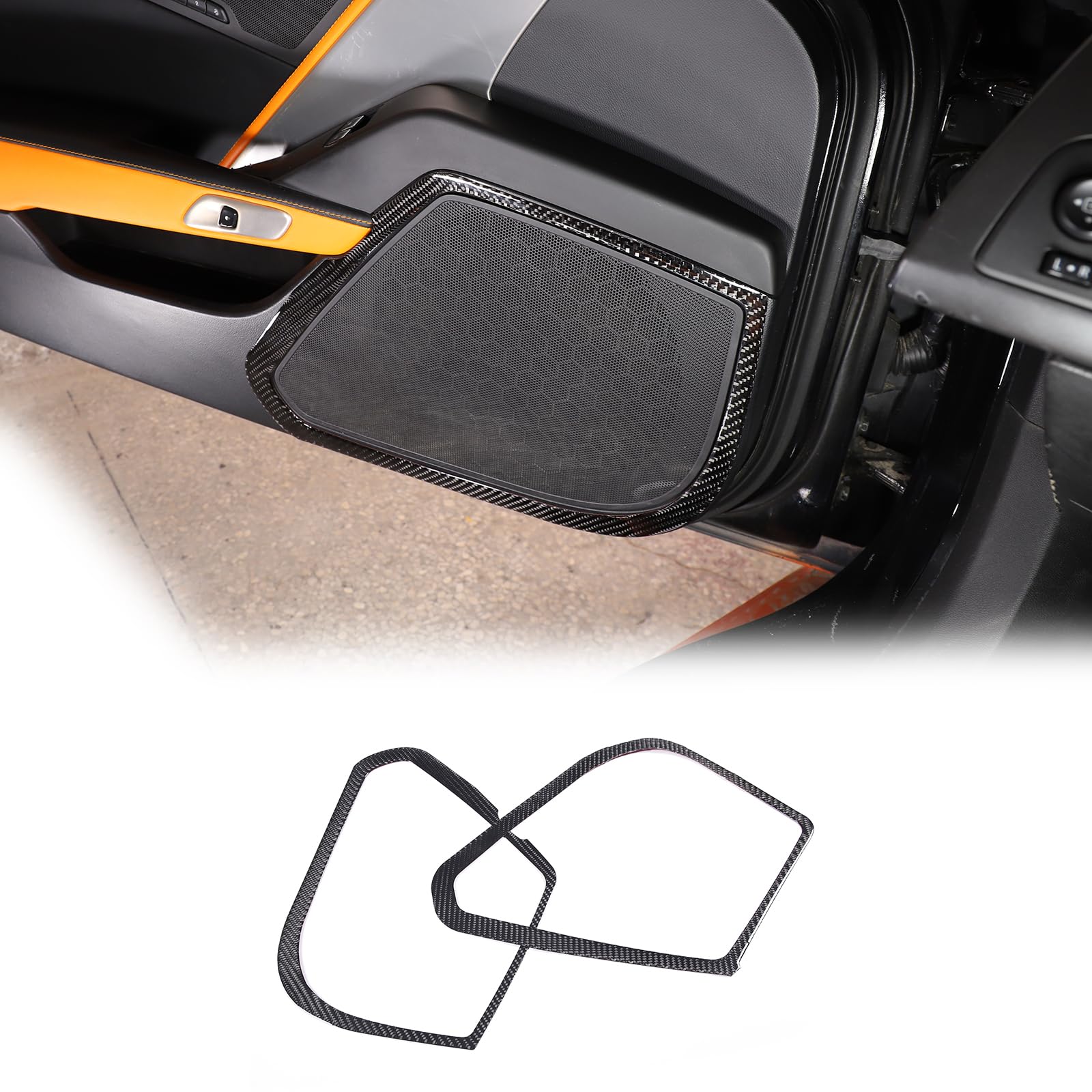 Car Side Door Speaker Trim Frame Compatible with C7 Stingray Corvette 2014-2019 Soft Carbon Fiber 2PCS Inner Door Trumpet Grille Panel Trim Sticker