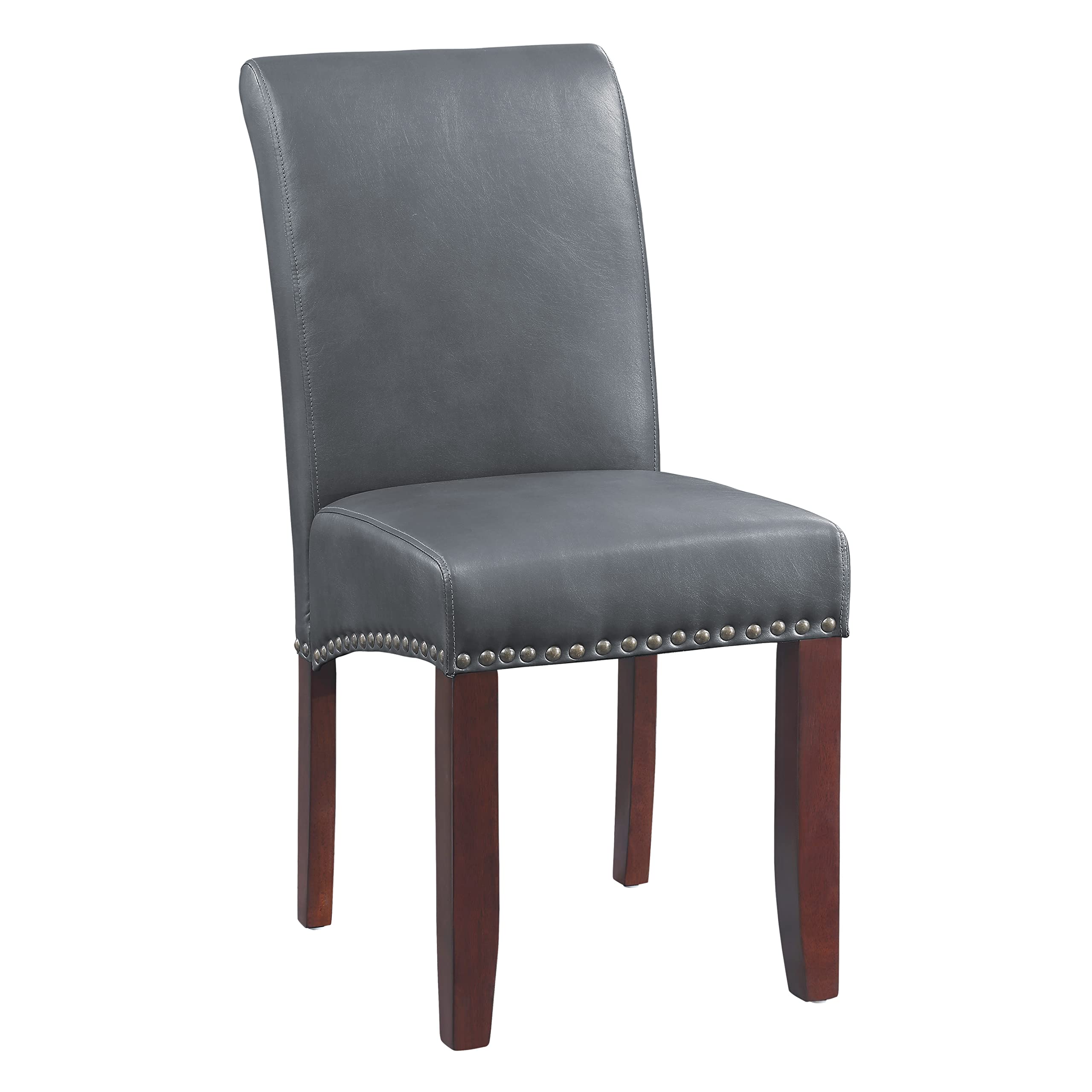 OSP Home Furnishings Parsons Dining Chair with Antique Bronze Nail Heads, Pewter Faux Leather