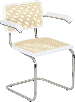 Breuer Chair Company Marcel Breuer Cesca Cane Cantilever Armchair Arm Chair w/Chrome Steel Frame White Wood & Natural Cane
