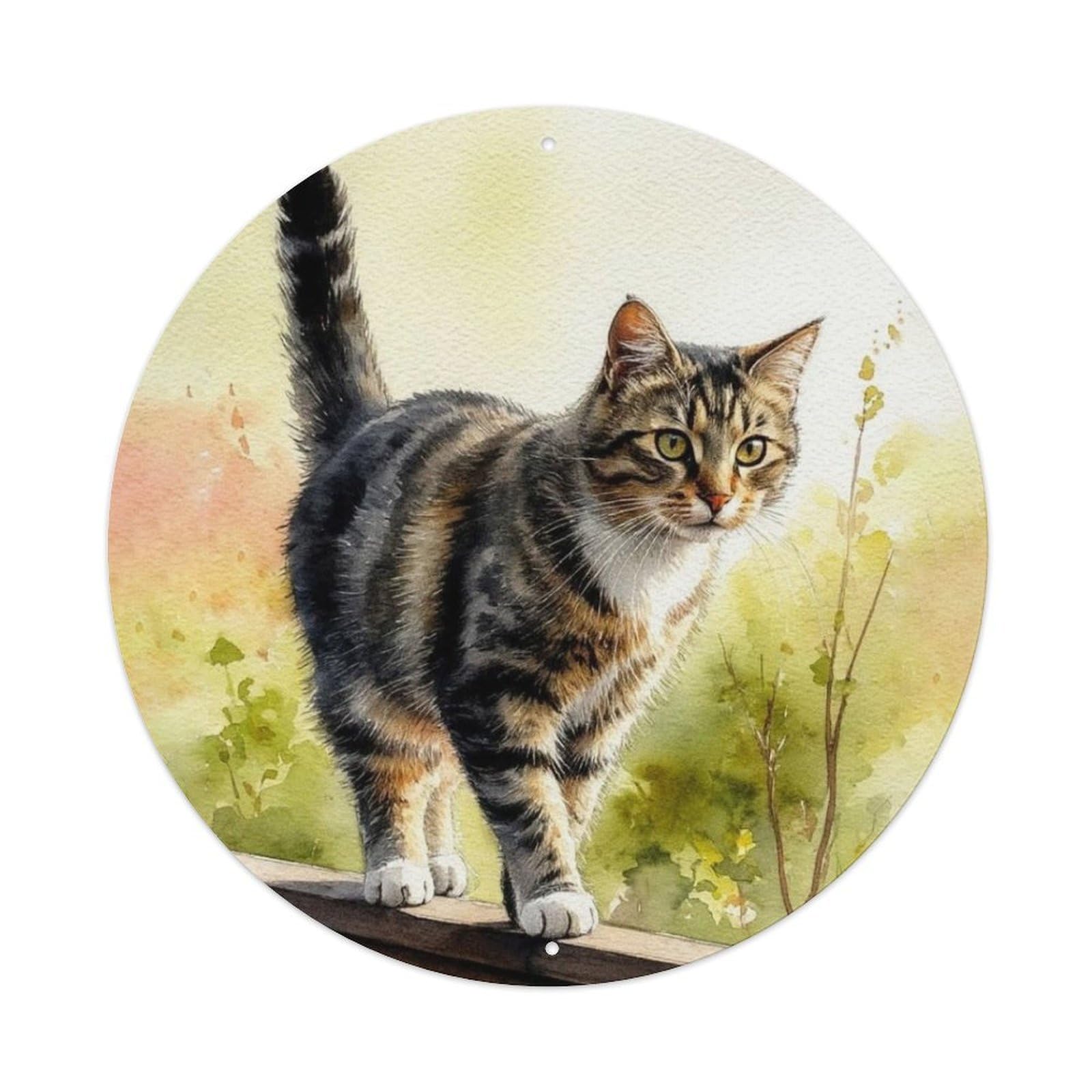 Animal Tabby Cat Outdoor Nature Curious Pet Vintage Metal Tin Sign Plaque Wall Decor for Cafe, Club Bar, Office, Garden Metal Poster 8x8Inch