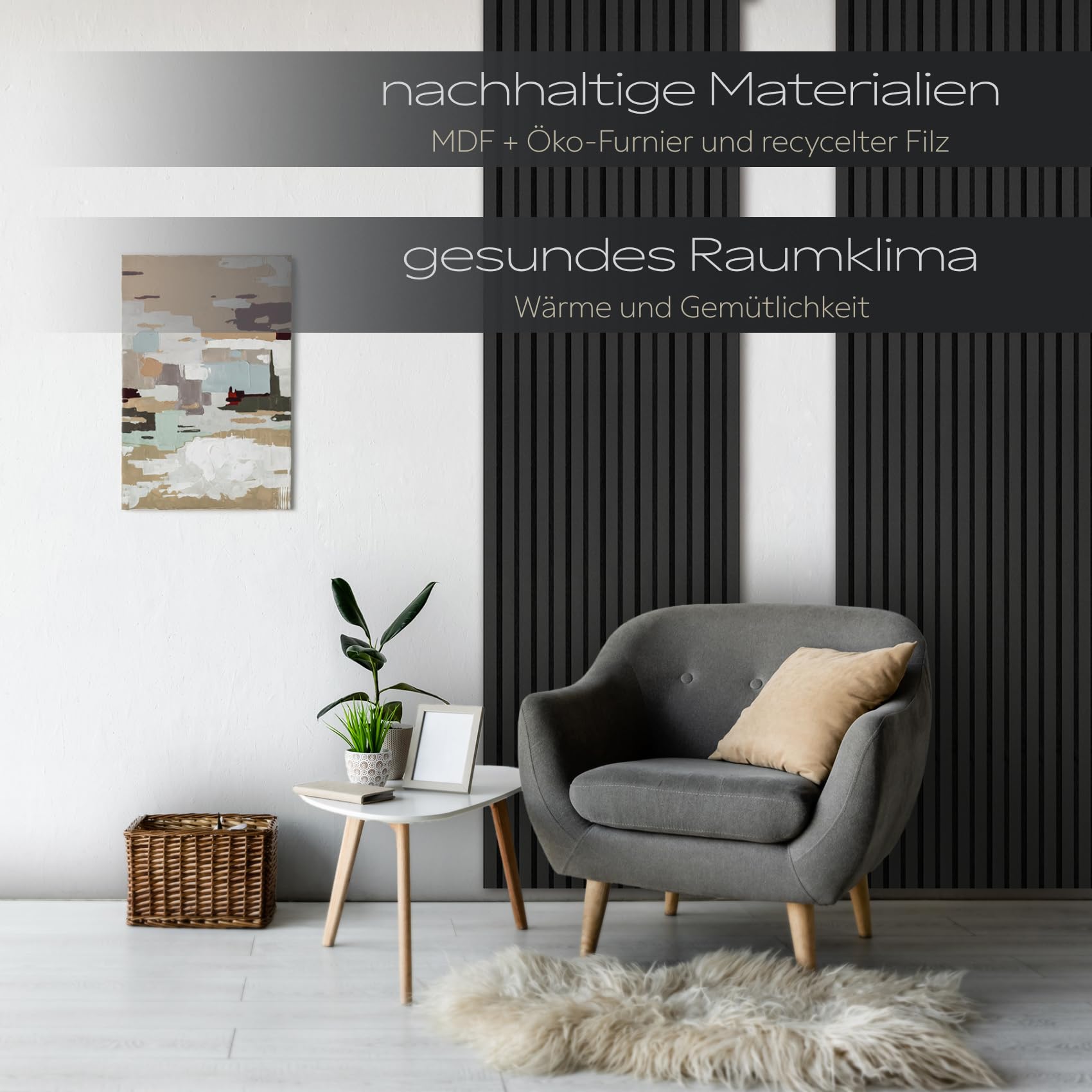 HEXIM Akustikpaneele 2 Stück 278x60cm Holz Comfort - flexible Holzpaneele Platten Lamellenwand flexibel MDF Wandpaneele TV Wandverkleidung Holzwand Deko schwarz (3.34m² Black Edition)