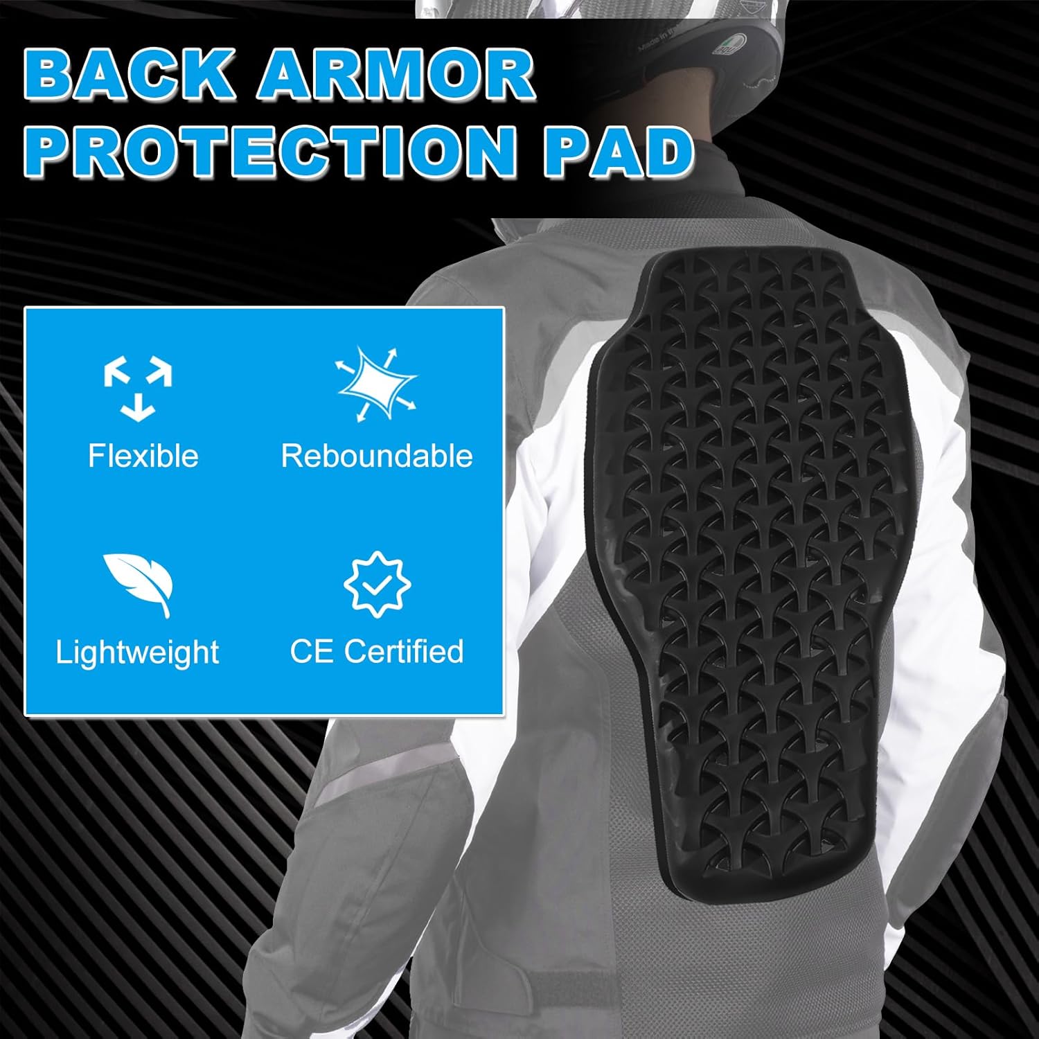 Universal Motorcycle Back Protector Insert, CE Level 2 Armor Insert Pads Set of 5pcs Level 1 Back Armor Protection Pad and Elbow and Shoulder Pads for Motorcycle Jacket, Black