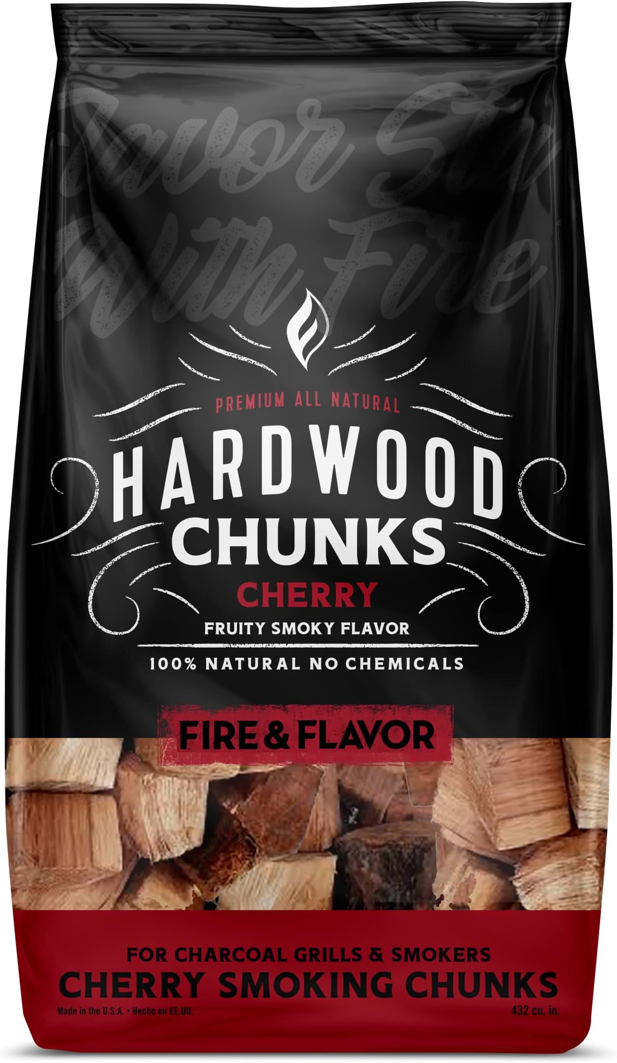 Cherry Wood Chunks for Smoking and Grilling - All-Natural, Long-Lasting with a Mildly Sweet Flavor - Large Chunk Wood Chips for Smokers,Red