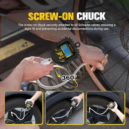 Miniatura 6 de BUNKER INDUST Medidor digital de presión de neumáticos, calibre de aire resistente de 0-250 PSI para automóvil, camión y vehículo todoterreno,