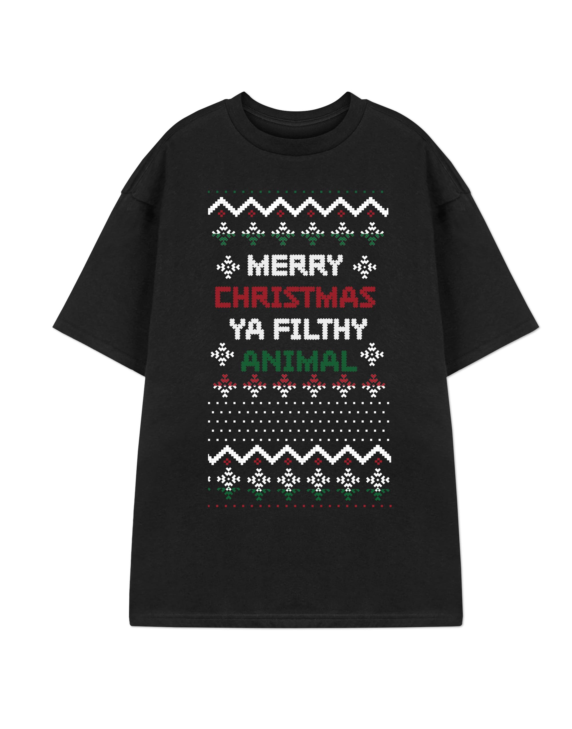 Show Me The Merch Unisex Black Merry Christmas Ya Filthy Animal Short Sleeve Graphic Tee | Holiday T-Shirt For Christmas Celebrations | Festive Apparel XXX-Large