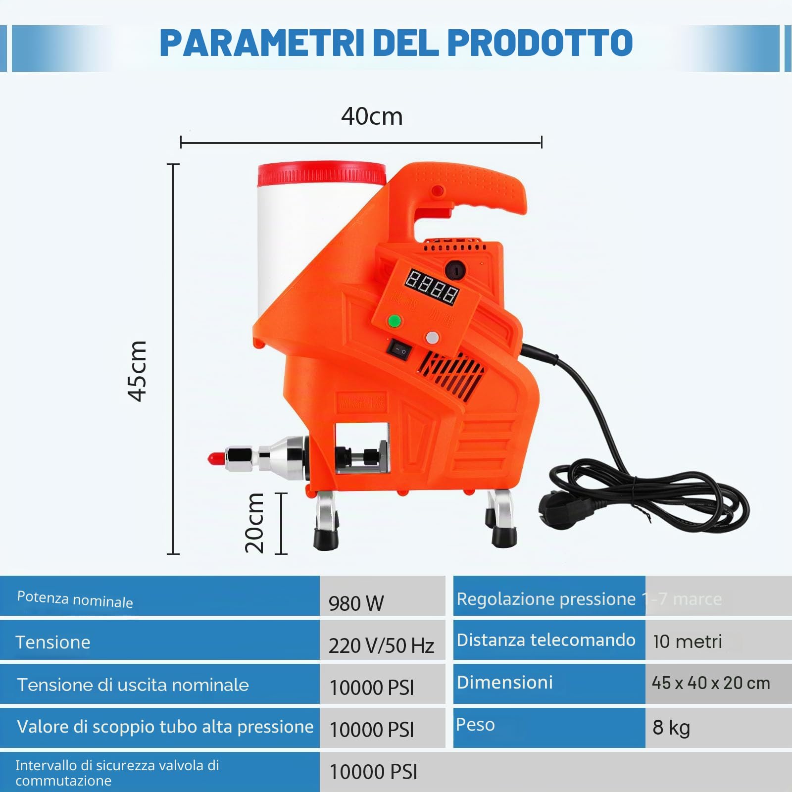 MXBAOHENG Macchina per Pompa ad iniezione per stuccatura 980W Macchina per stuccatura ad Alta Pressione Macchina per iniezione epossidica con Telecomando per Riparazione di Crepe nel Calcestruzzo