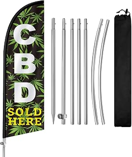 CBD Flag for Business, 8FT CBD Feather Flag Banner, Polyester Advertising Swooper Flag with Aluminium Alloy Flag Pole Kit, Stainless Steel, Ground Spike, Portable Bag
