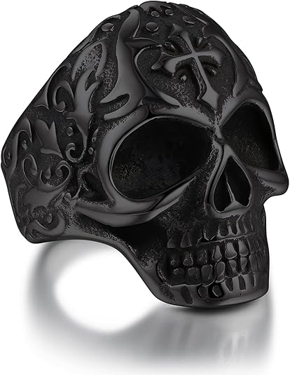 Bandmax Mens Skull Rings, Stainless Steel Skull Skeleton Band Rings for Men Women Gothic Punk Biker Rings Size 7-14