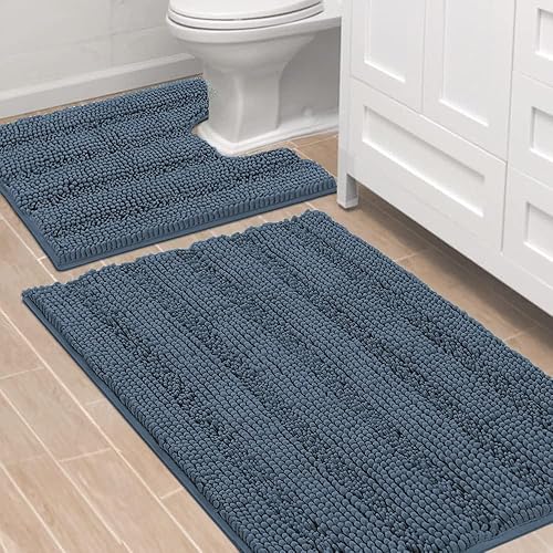 Miniatura 54 de H.VERSAILTEX Alfombras de baño antideslizantes extragruesas de felpilla a rayas 24" x 36" Absorbentes, antideslizantes, suaves, esponjosas