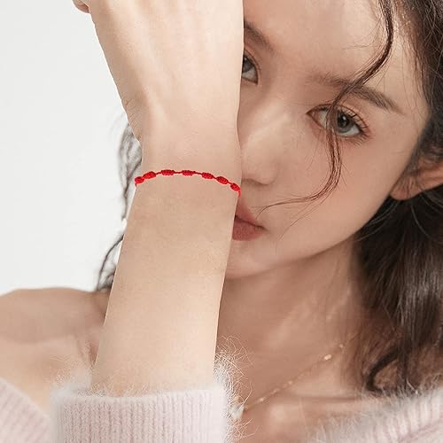 Miniatura 3 de WAINIS 30 pulseras de cuerda de la suerte de la amistad, ajustable, hechas a mano, color rojo, 7 nudos, amuleto de cábala para protección, buena