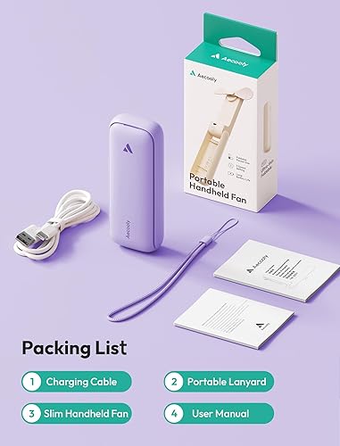 Miniatura 6 de Aecooly Ventilador portátil delgado, ventilador de mano fino, mini personal recargable por USB tiempo máximo de enfriamiento 24 horas, pequeño