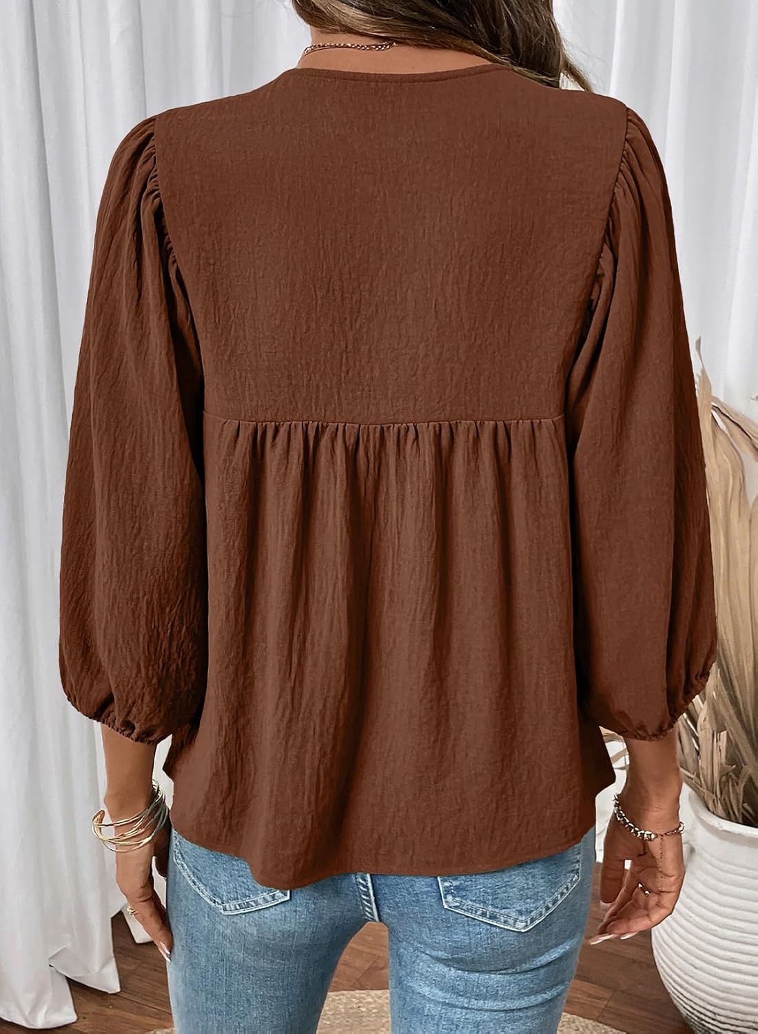 SHEWIN Womens Tops 3/4 Sleeves Blouse Babydoll Dressy Casual Top Elegant Bow Tie Loose Ladies Shirts 2026 - Image 5