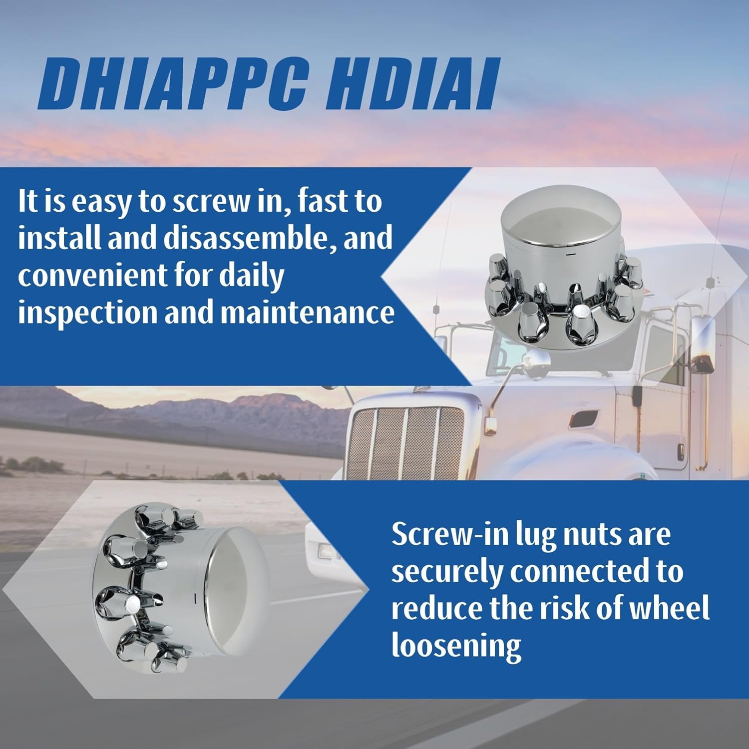 Silscvtt Chrome Semi Truck Hub Cover Wheel Axle Cover Center Caps Complete with 33mm Screw-on Lug Nuts for 22.5 Inches and 24.5 Inches Semi Truck Wheels 4 Rear