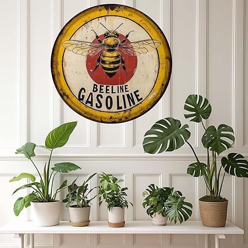 Miniatura 5 de Snowsun Letrero de hojalata Beeline para motor de gasolina y aceite, letreros redondos retro de metal para valla al aire libre, patio, decoración