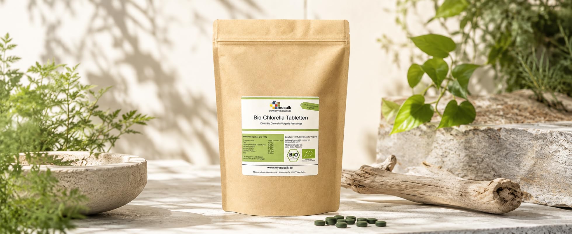 my-mosaik Bio Chlorella Presslinge 1000g | Vegane Chlorella Tabletten | 500mg je Pressling | aus kontrolliert biologischem Anbau | 100% rein und naturbelassen | laborgeprüft