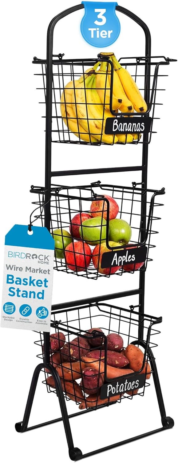 Birdrock Home 3-Tier Wire Market Basket Stand