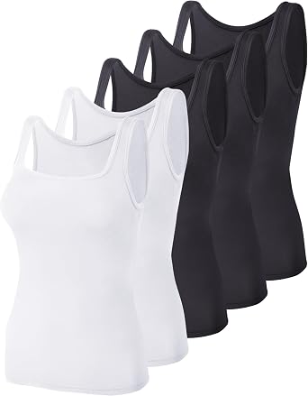 BQTQ 5 Pcs Womens Square Neck Tank Tops Sleeveless Undershirt Basic Tanks