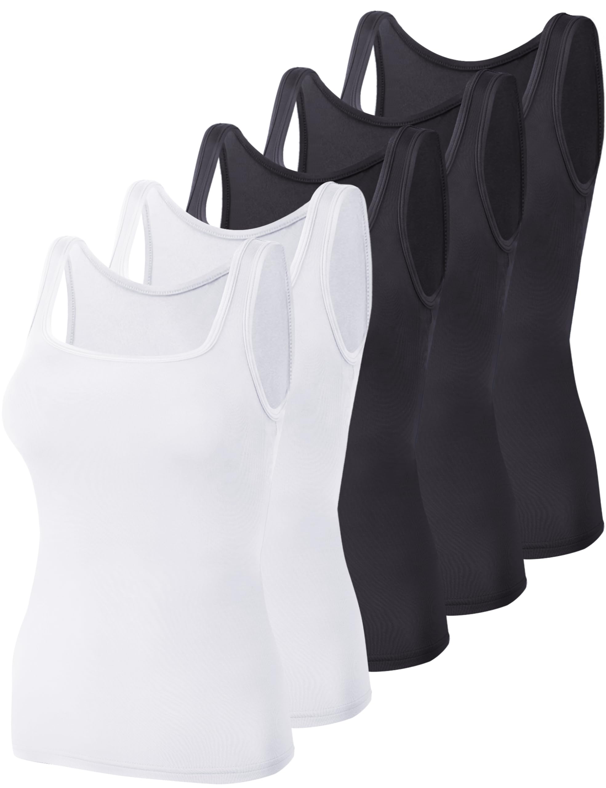 Photo 1 of BQTQ 5 Pack Square Neck Tank Tops for Women Sleeveless Ladies Tank Top with Square Neck Undershirts, M(Black, White)