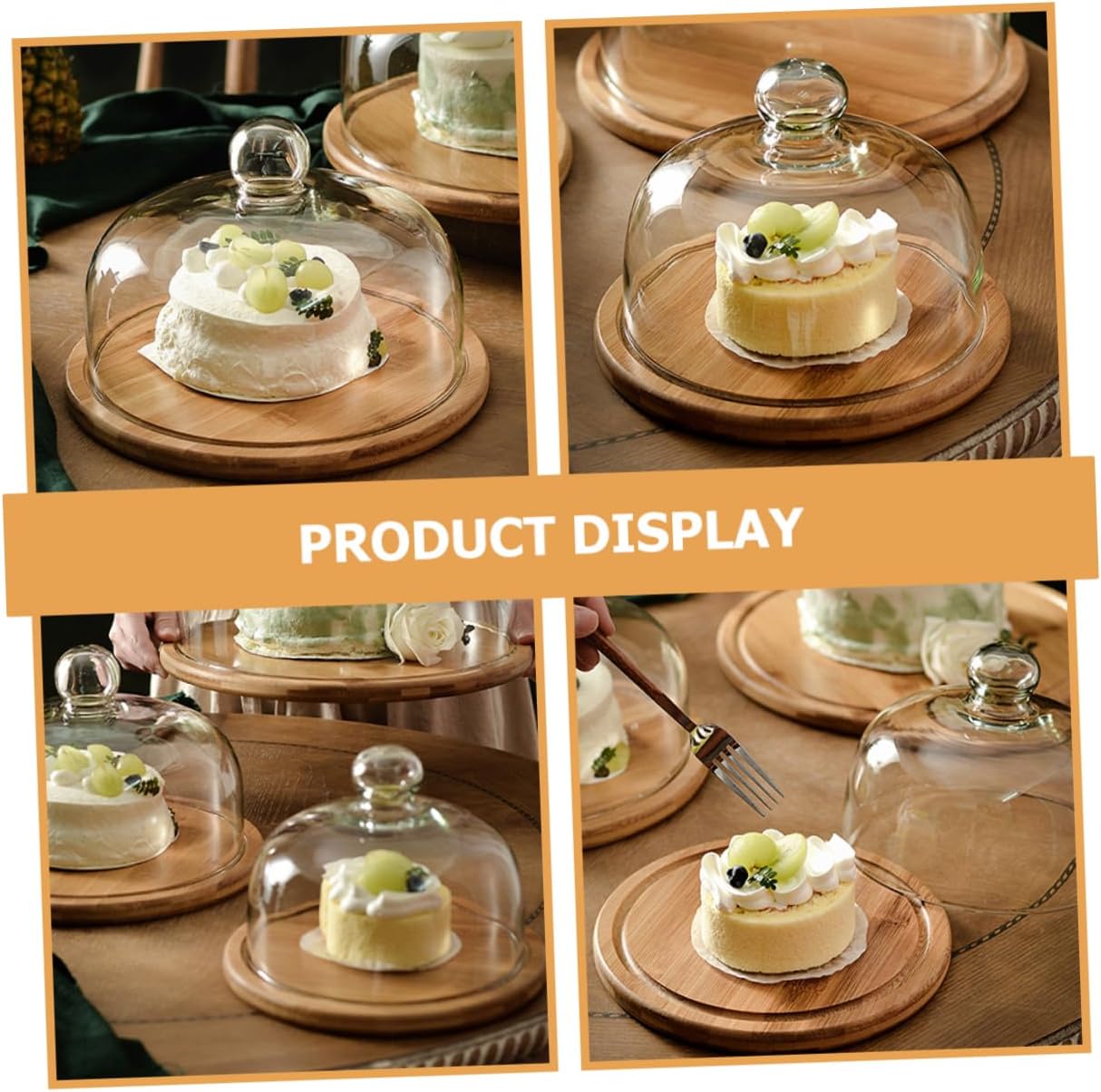 Amosfun 1Set Glass Cake Dome with Base Transparent Pastry Cover for Desserts Breads Snacks Hotel and Restaurant Use