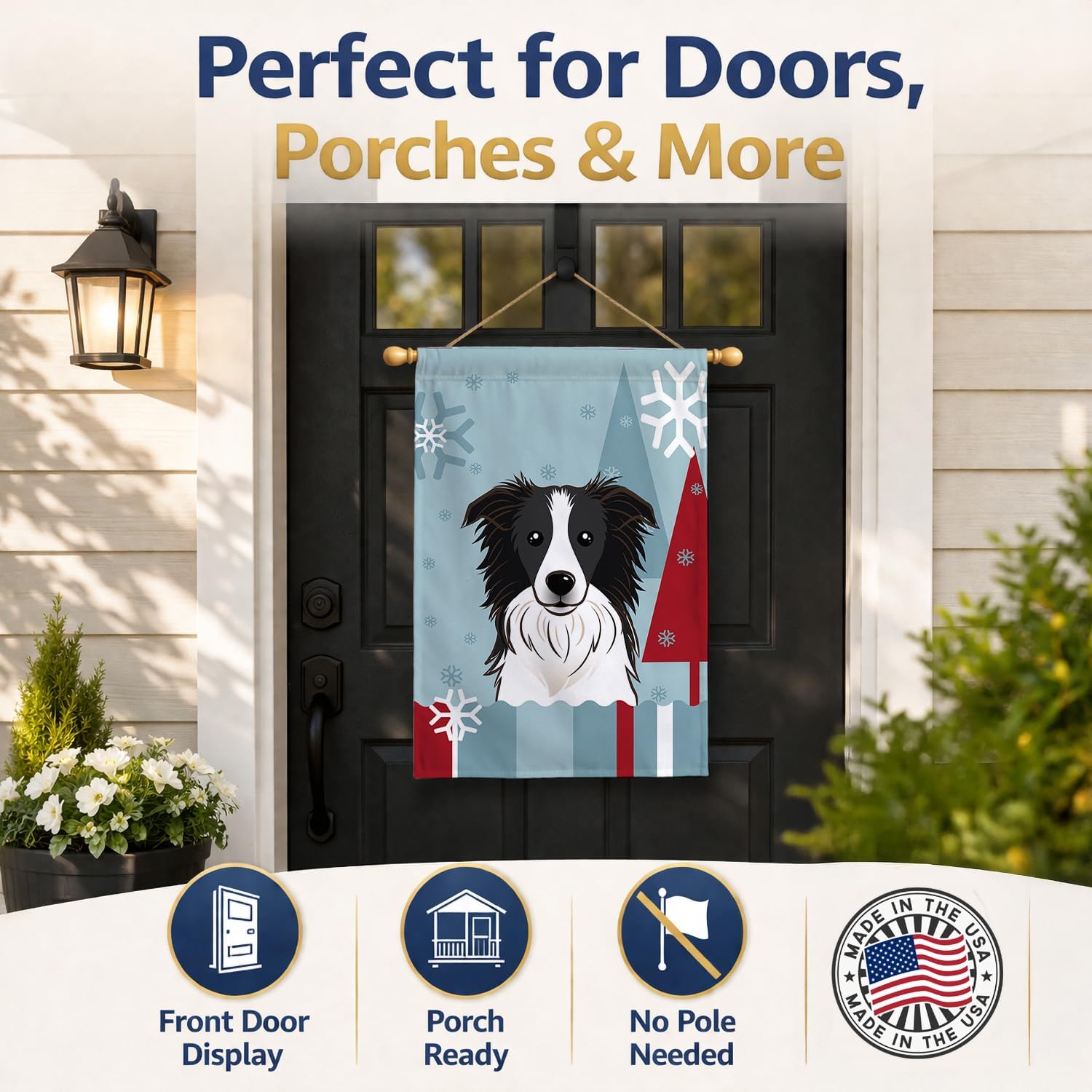 Caroline's Treasures BB1737CHF Winter Holiday Border Collie House Flag Large Porch Sleeve Pole Decorative Outside Yard Banner Artwork Wall Hanging, Polyester, House Size, Multicolor