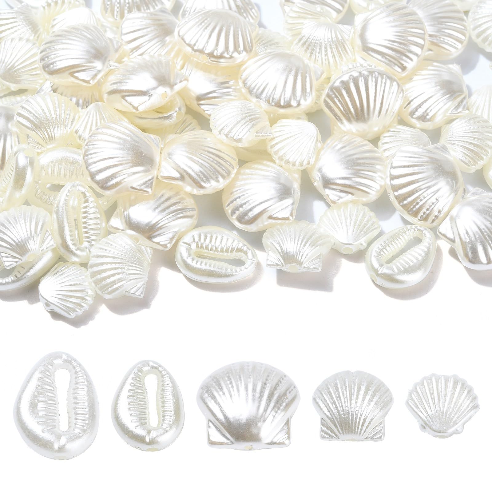 UR URLIFEHALL 200 Pcs ABS Plastic Imitation Pearl Beads White Sea Shell Conch Shaped Beads for Crafting Jewellery Vase Filler Hair Home Decor
