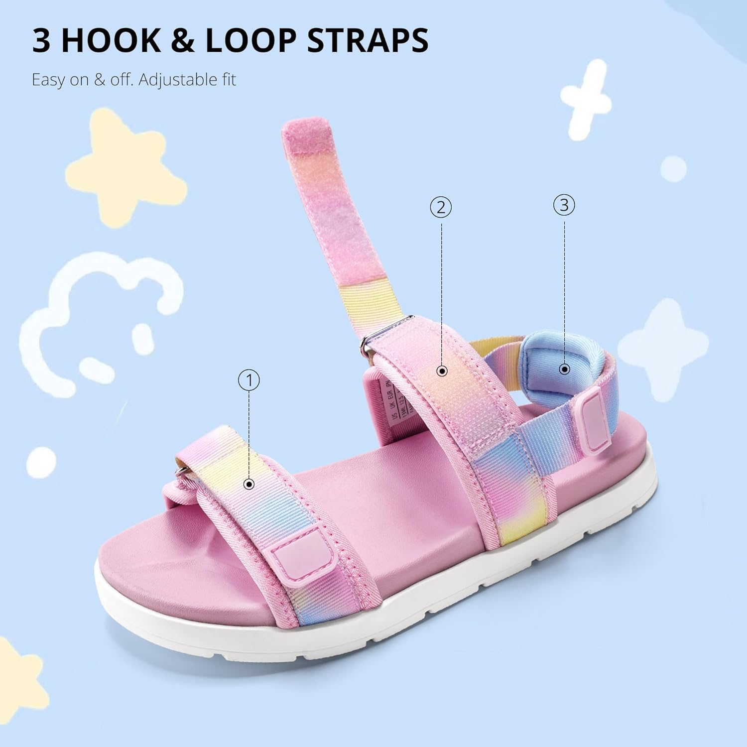 Stelle Toddler Girls Boys Sandals Open-Toe Summer Lightweight Outdoor Sandals with Adjustable Straps for Little Kid Big Kid