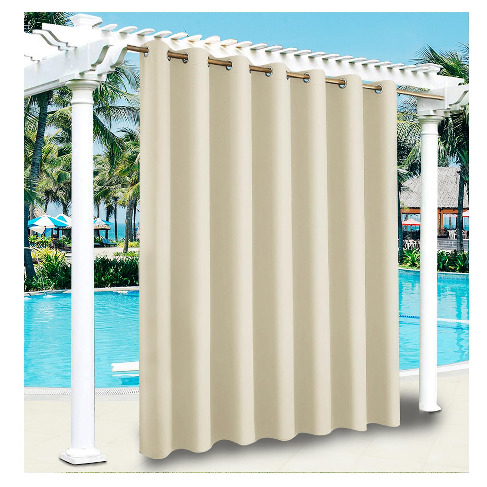 Outdoorvorhänge Wasserdicht Outdoor Vorhang Balkon Terrasse Vorhängel UV Schutzmittel und Winddicht Vorhang Balkon sichtschutz Vorhänge für Veranda Pavillons Braun 1 Stück,142 * 233cm（B*H）