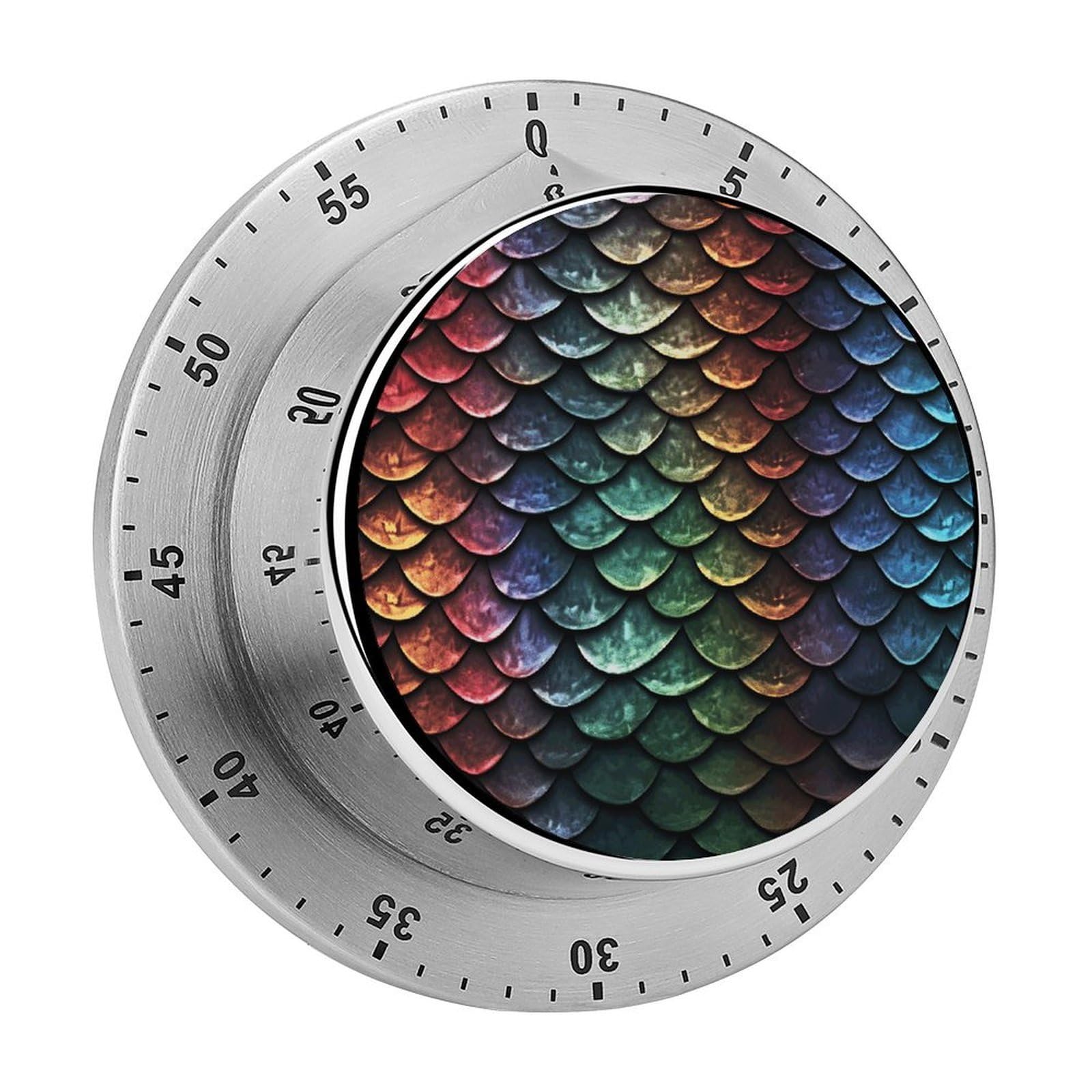 Dragon Scale Timers Adsorbable Stainless Steel Kitchen Timer Loud 60 Minute Visual Timer Portable Manual Countdown Timers Alarm Clock Time Management Tool for Home Work