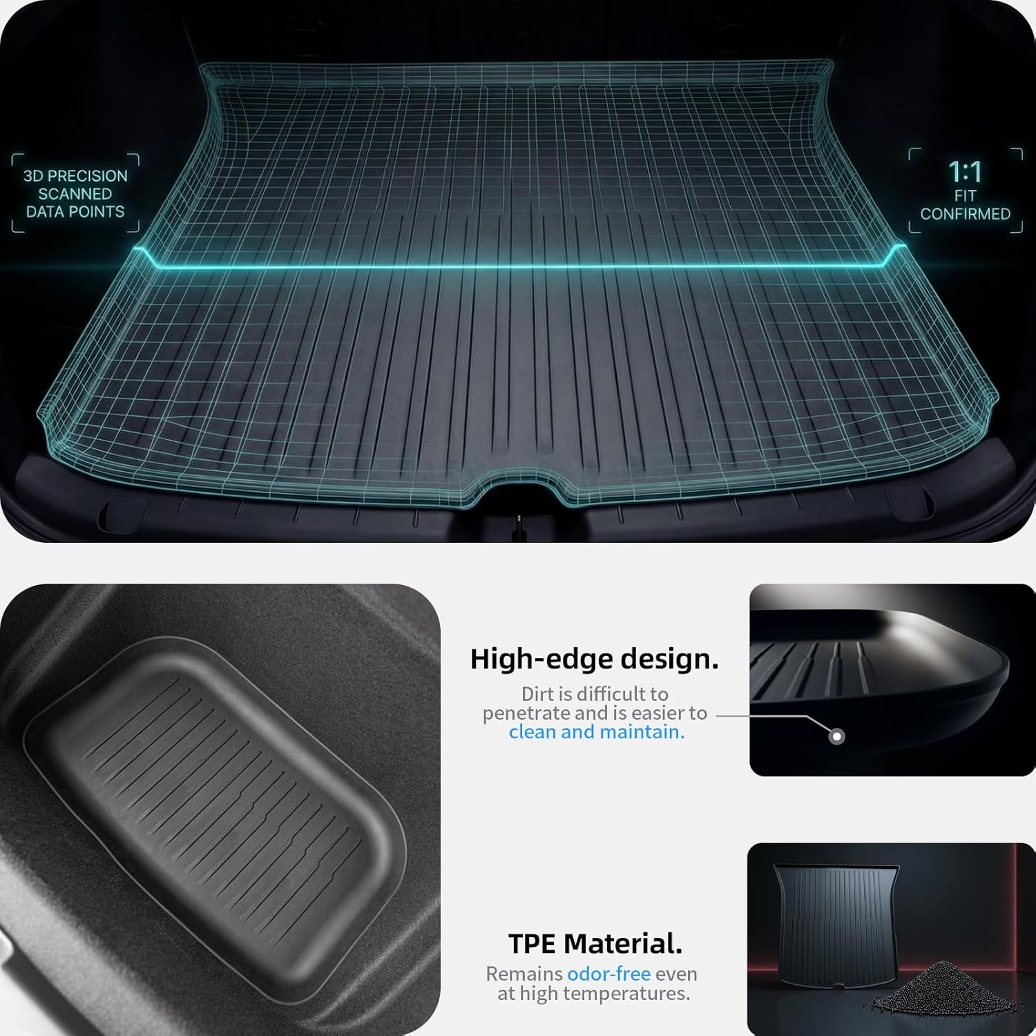All Weather Cargo Liners for Tesla Model Y Trunk Mats,Front Frunk and Rear Trunk Tray Mats Protector 2021 2022 2023 2024 Accessories