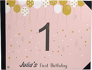 Darling Souvenir Señal Globos de Color Rosa y Confeti Fiesta de cumpleaños Personalizada Impreso Libro Tapa Dura Tapa En Libro de Registro del Libro de Recuerdos-9 x 12 Pulgadas