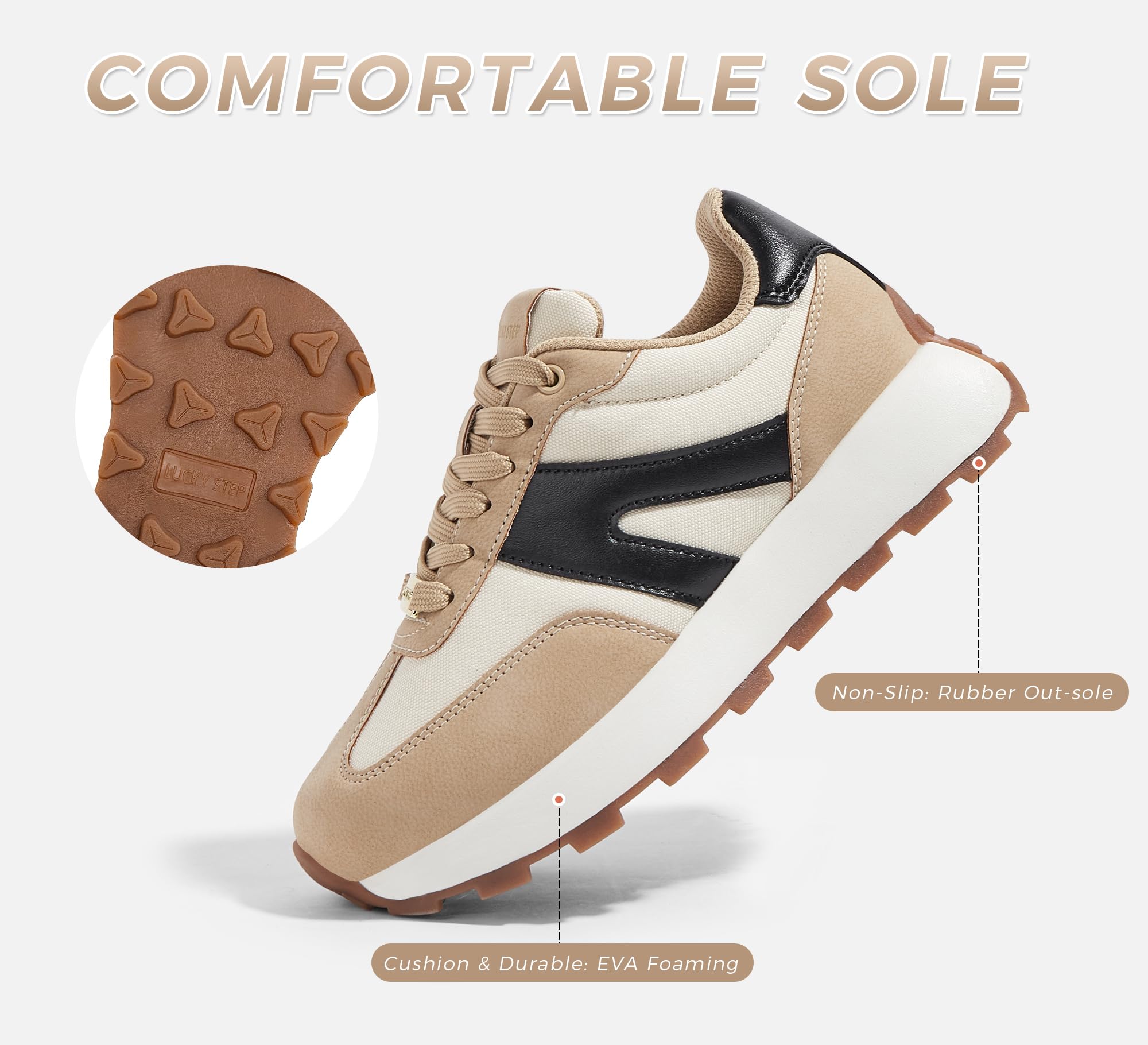 LUCKY STEP Zapatillas de Plataforma para Mujer – Clásicas y Retro, Zapatos de Moda con Cordones para Correr, Tenis y Uso Diario
