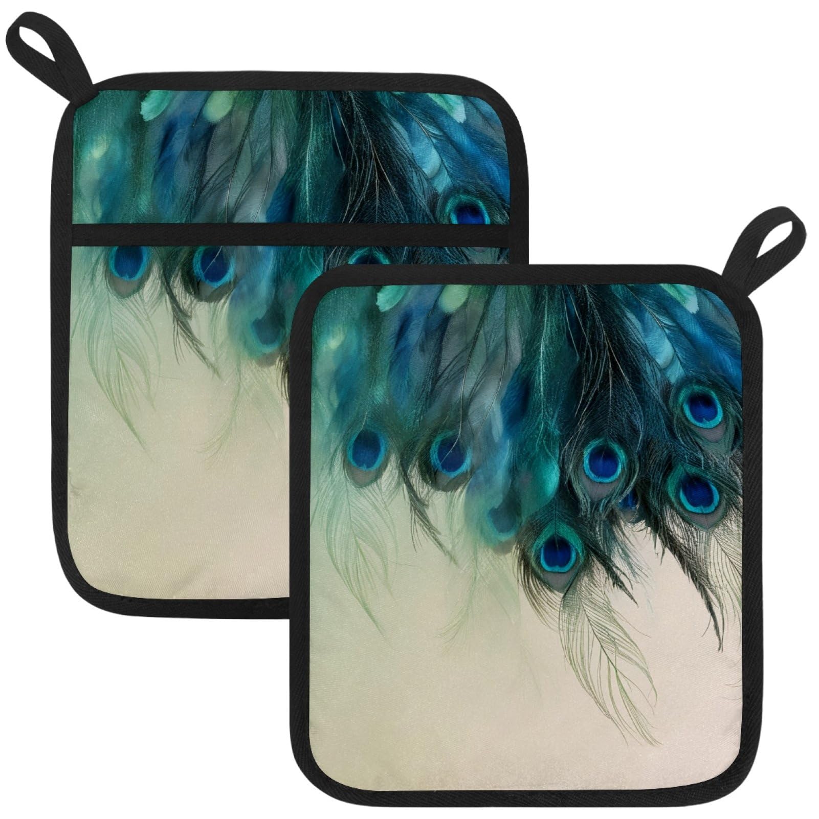 VAPOKF Peacock Feathers Pot Holder, Heat Resistant Oven Cloths, Potholders & Oven Gloves, for Kitchen Cooking & Baking, Thick & Safe, Protection of Hands From Hot Utensils