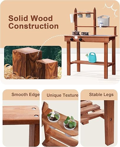 Miniatura 3 de ROBUD Cocina de barro para niños al aire libre, cocina de madera al aire libre, cocina de barro para niños con fregadero y grifo extraíbles,