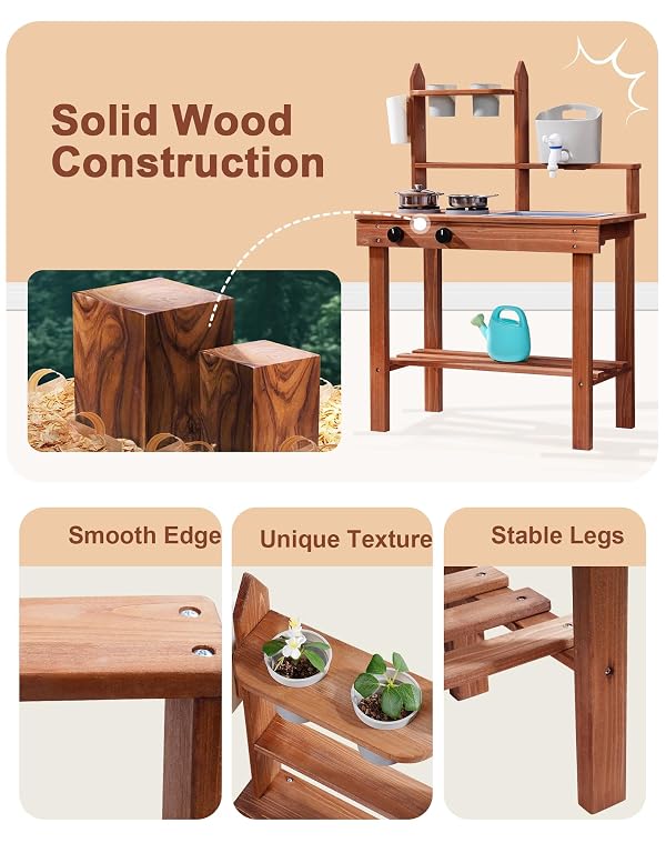 ROBUD Mud Kitchen for Kids Outdoor, Wooden Outdoor Play Kitchen, Kids Mud Kitchen with Removable Sink & Faucet, Monteeori Toys for Children Ages 3+ Years, WG404 by ROBUD - Used condition - Image 3