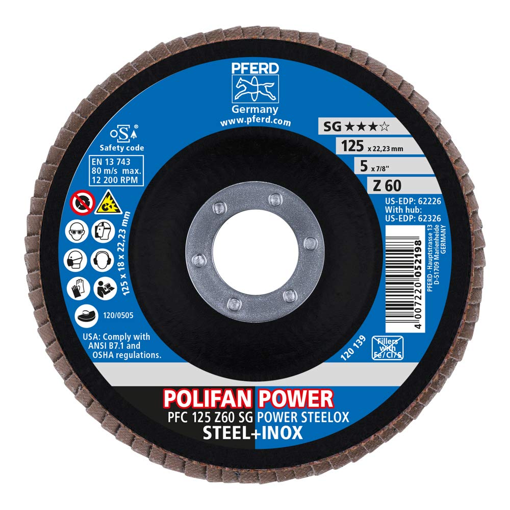 Pferd 67786125 Tarcza wachlarzowa POLIFAN POWER 10 sztuk | Ø 125 mm, Z 60, stożkowa, SG STEELOX | dla najwyższej agresywności stali i stali szlachetnej (INOX), wielkość ziarna