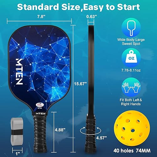 Miniatura 5 de Pickleball Paddles, USAPA Approved Pickleball Paddles Set, Fiberglass Surface Pickleball Set, Pickleball Rackets, Pickleball Balls, GripTapes& Carry