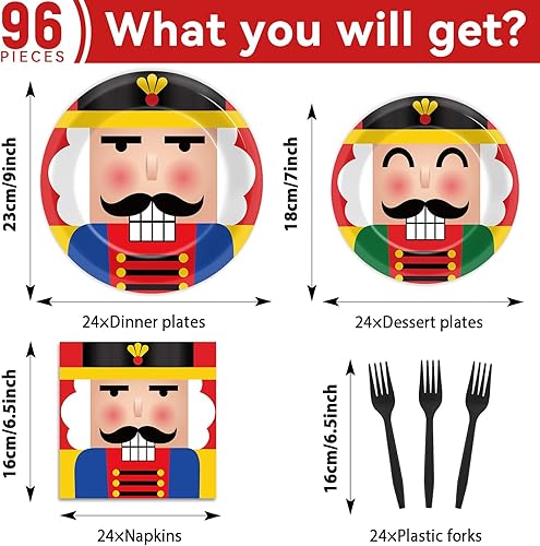 Miniatura 2 de 96 platos de cascanueces de Navidad, suministros de fiesta para 24 invitados, vajilla de Feliz Navidad, decoración de mesa, modelo soldado, platos