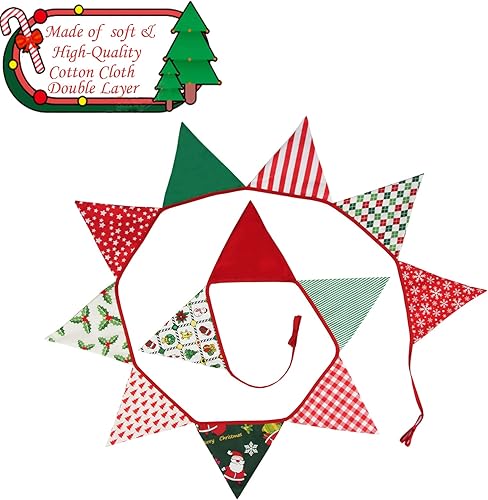 Miniatura 4 de Banderines de tela de Navidad de 21 pies, banderines triangulares, banderines de algodón rojo, verde y blanco, para Navidad, cumpleaños, boda,