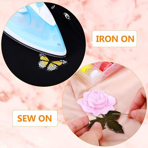 Miniatura 3 de 14 parches bordados de flores de rosas y mariposas para planchar para coser en parches de mariposa, parches de apliques de rosas para chaqueta,