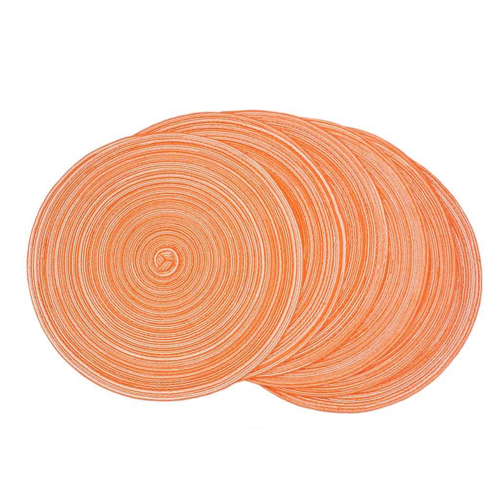 SCF2017 Set of 6 Round Woven Cotton Yarn Placemats 36cm Table Mats(Orange)