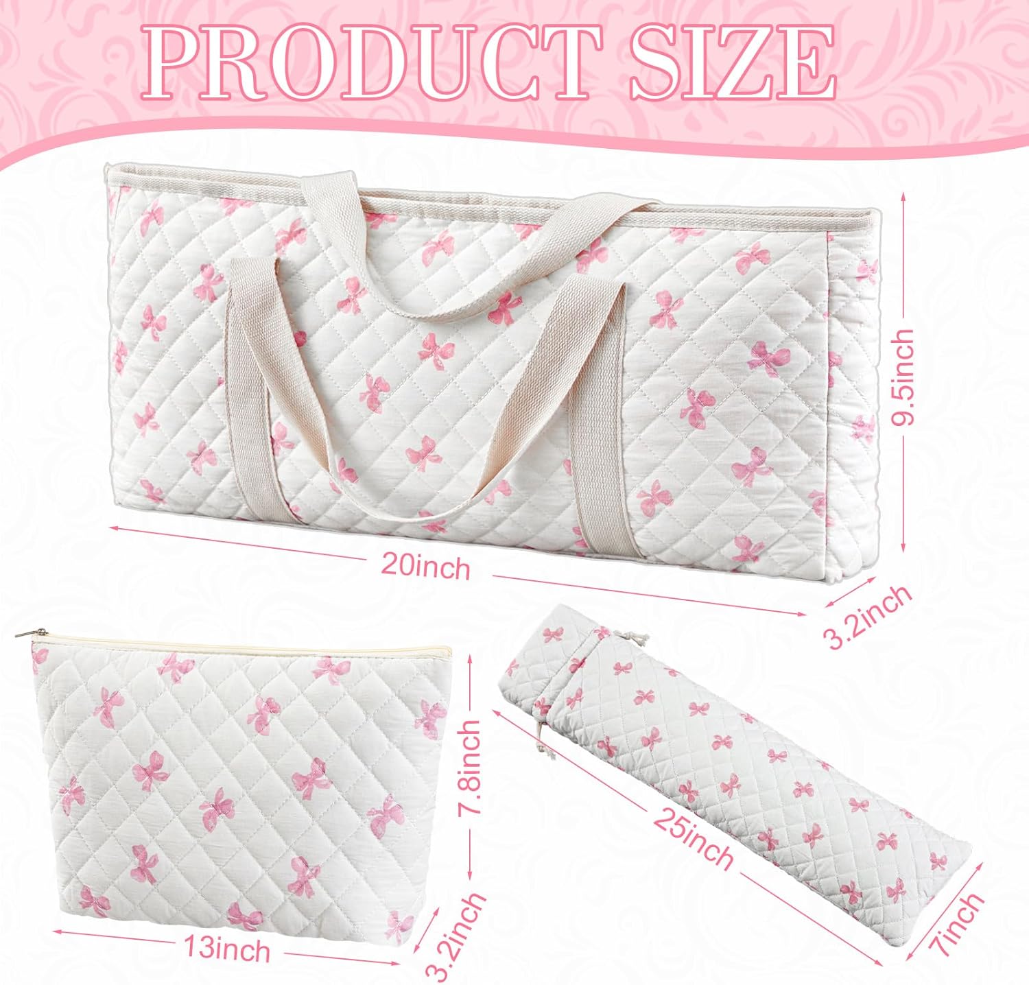 Shinylin 3 Pcs Quilted Empty Mahjong Bag Set, Thickened Mini Bow Carrying Bag Set with Two Wrappers, Card Bags, Mahjong Racks and Card Pusher Drawstring Bags (Case Only)