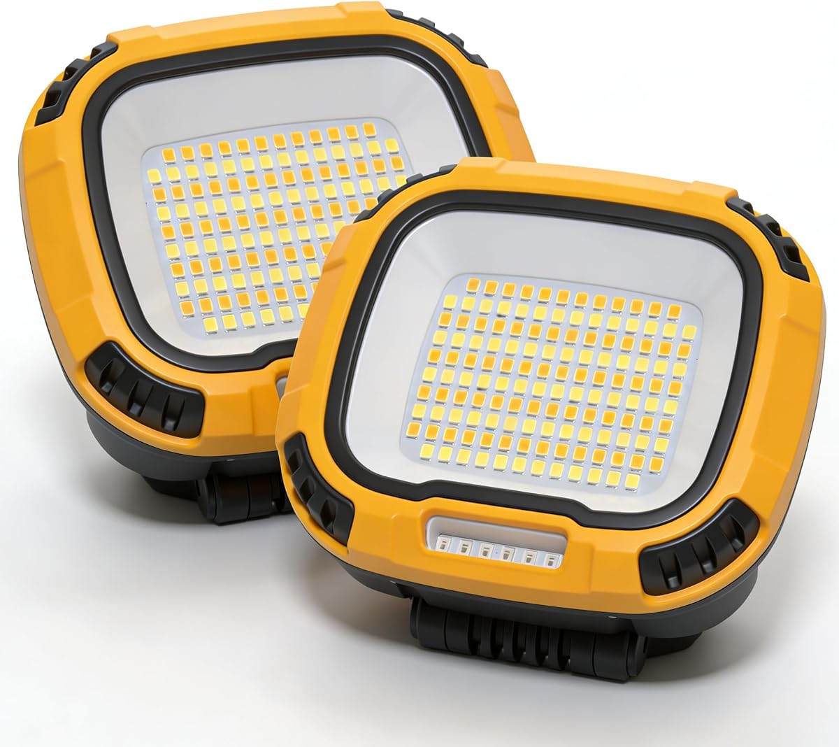 Paquete de 2 luces de trabajo magnéticas recargables de 5000 lúmenes, 6000 mAh | Luz de inundación con gancho, 4 brillos y 4 temperaturas de color, luz de tienda portátil para exteriores, emergencia, reparación de automóviles, lavandería