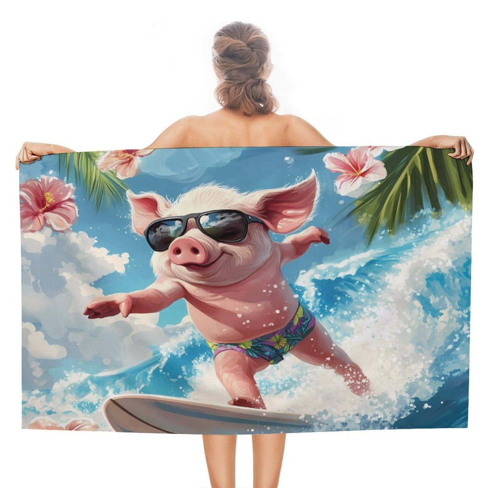 CGSBNGHA Pigs Surfing Beach Towels Soft Bathroom Bath Pool Swim Towels for Women Men
