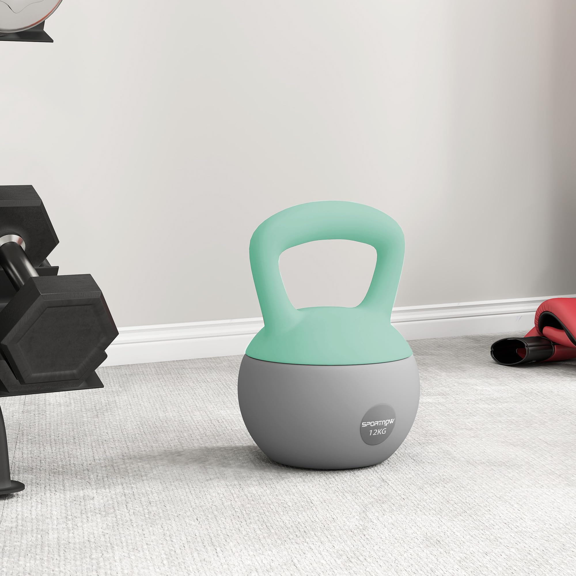 SPORTNOW Kettlebell 6/8/10/12kg - Collaborazione Aosom.fr x FFHandball - Manubrio con impugnatura antiscivolo per fitness allenamento cardio